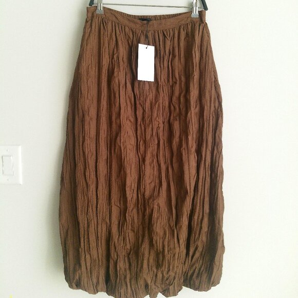 NWT ZARA WRINKLED EFFECT BALLOON MIDI SKIRT BROWN 7969/027 Sz-M - Picture 3 of 5